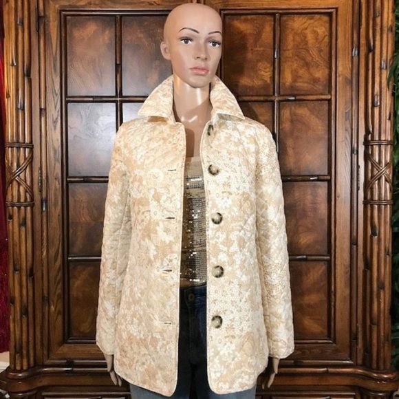 Chico's Sugar Sand Quilted Lace Print Jacket - Picture 1 of 16
